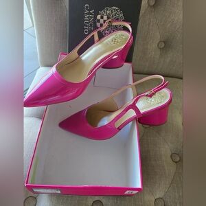 Vince Camuto Fuchsia Patent Leather Slingback Block Heel Shoes, New-in-box, Sz:8